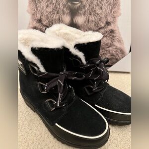 Sorel Tivoli Boots Women 9 Black Suede Waterproof Snow Lace Up NEW